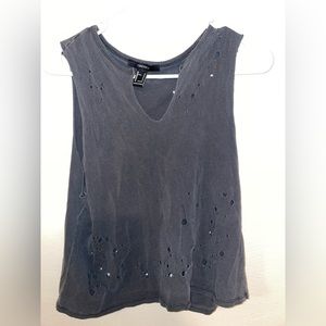 Forever 21 Small Distressed Crop Gray Tank Top